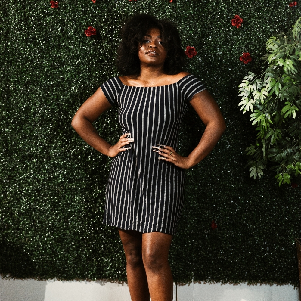 3/$25 Off the shoulder striped dress